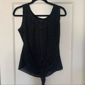 White House Black Market Tank Button Front Tie Polka Dot